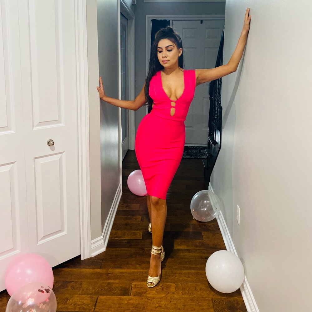 Hot pink bandage midi dress size small